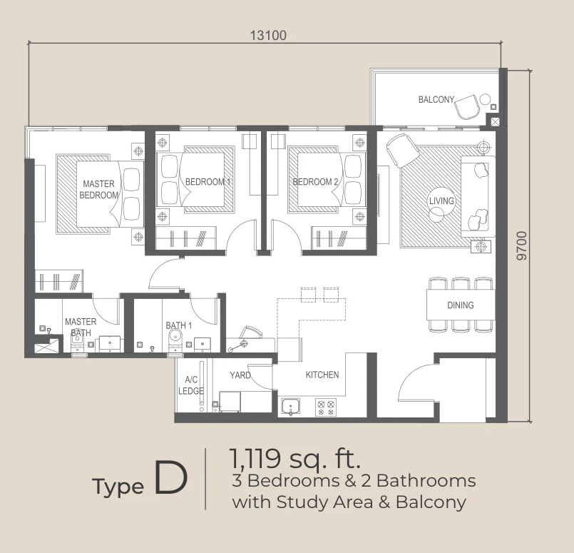 Type D — 1119 sqft