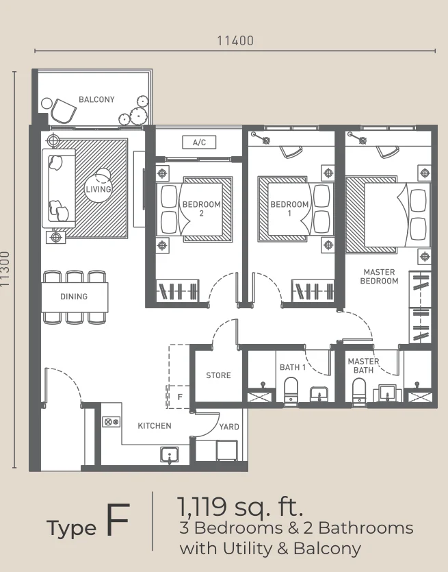 Type F — 1119 sqft