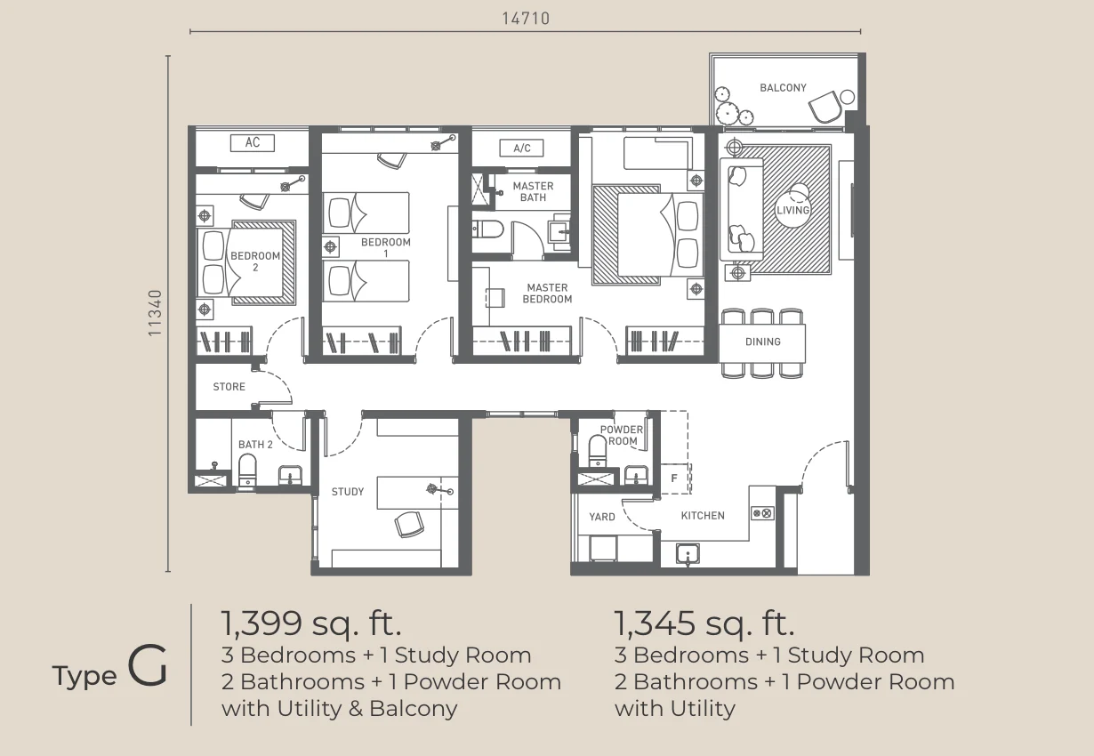 Type G — 1345-1399 sqft