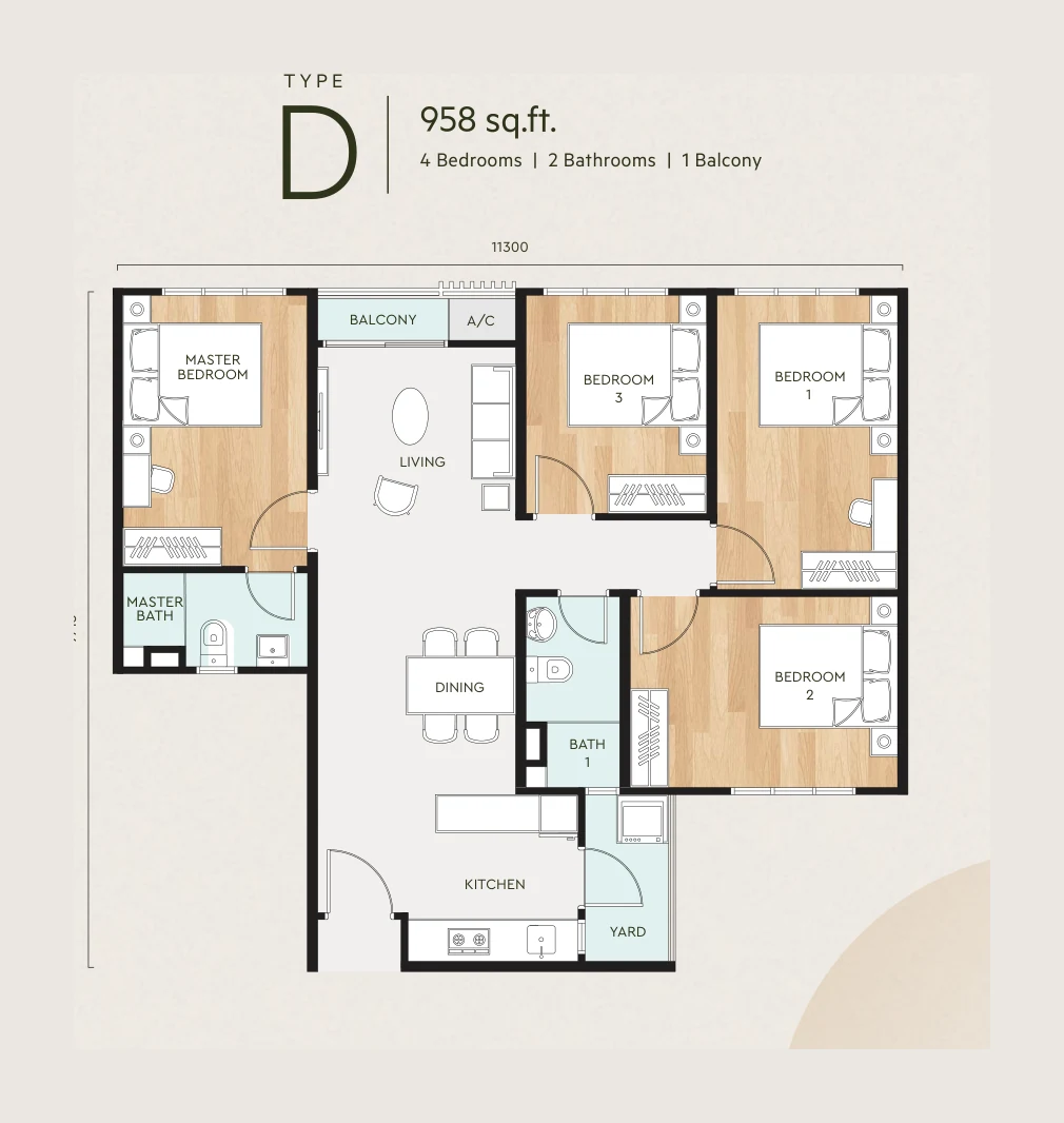 Type D — 958 sqft