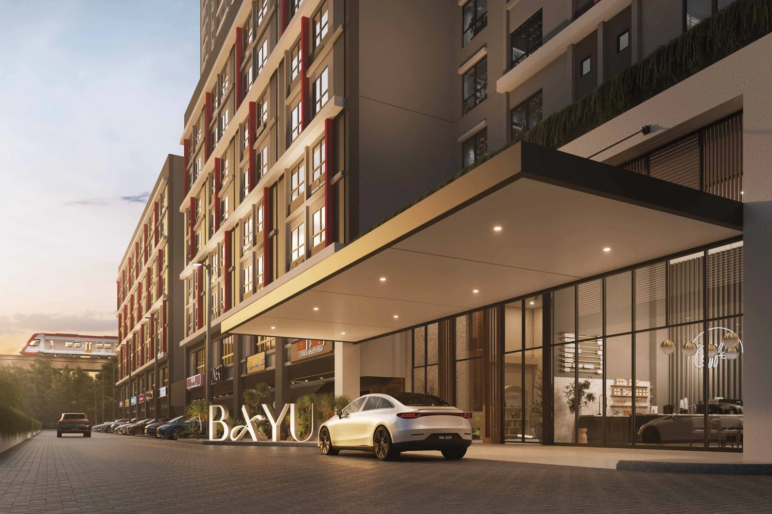 Bayu Mori Park retail frontage and drop-off