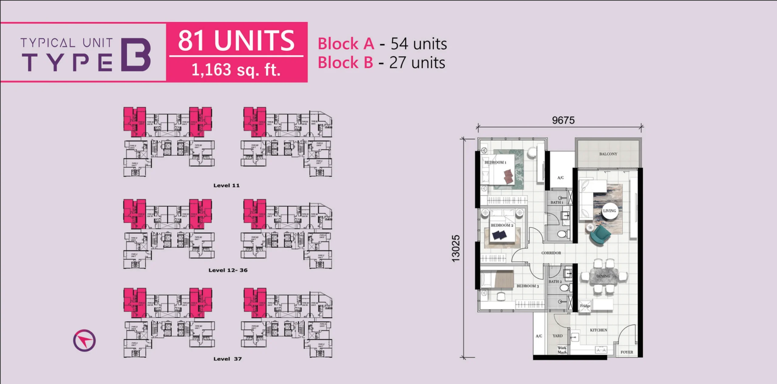 Type B — 1163 sqft