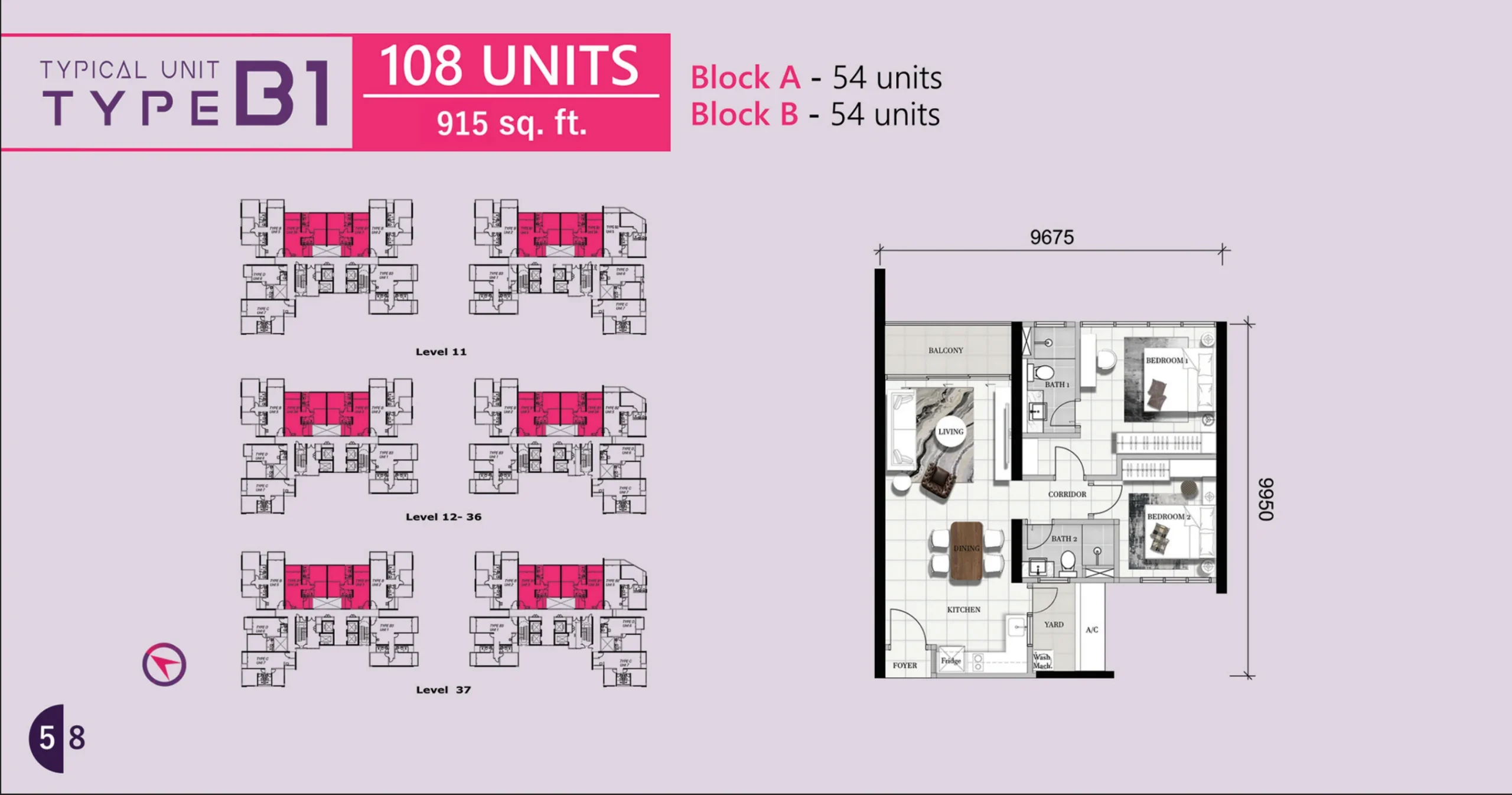 Type B1 — 915 sqft