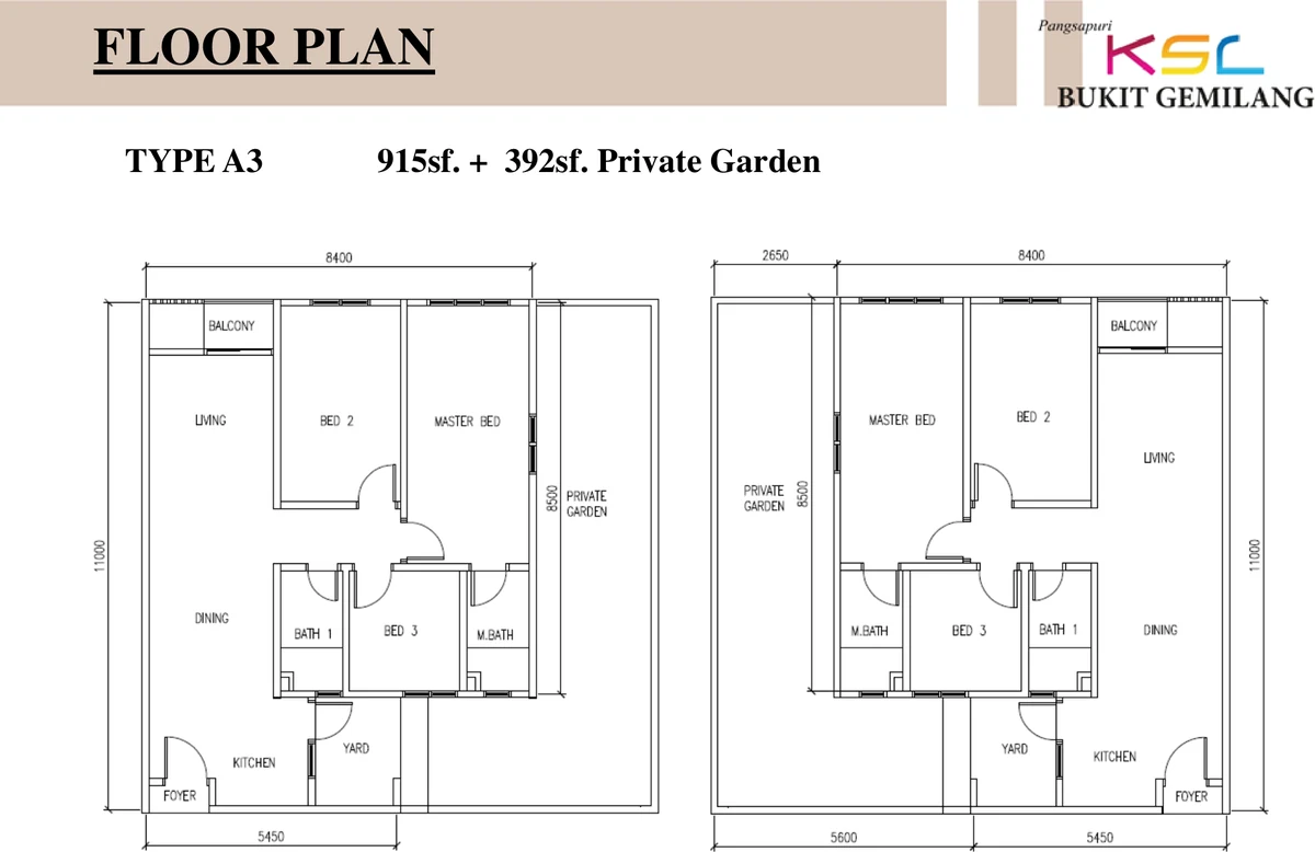 Type A3 — 915 sqft