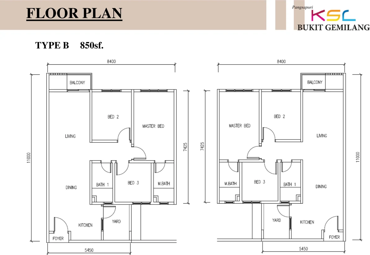 Type B — 850 sqft