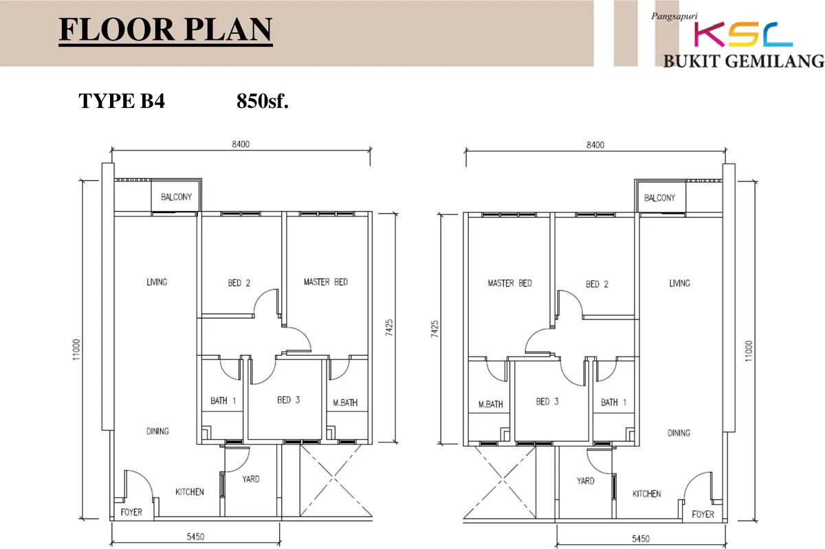 Type B4 — 850 sqft