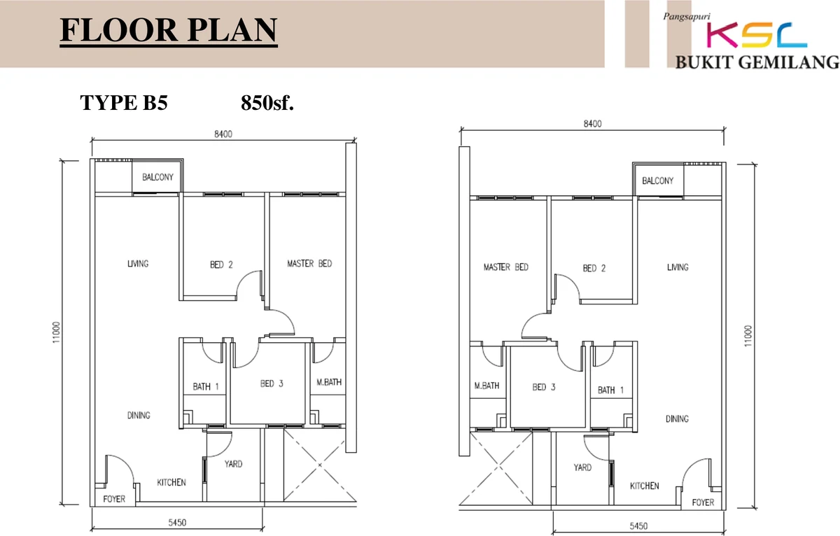 Type B5 — 850 sqft