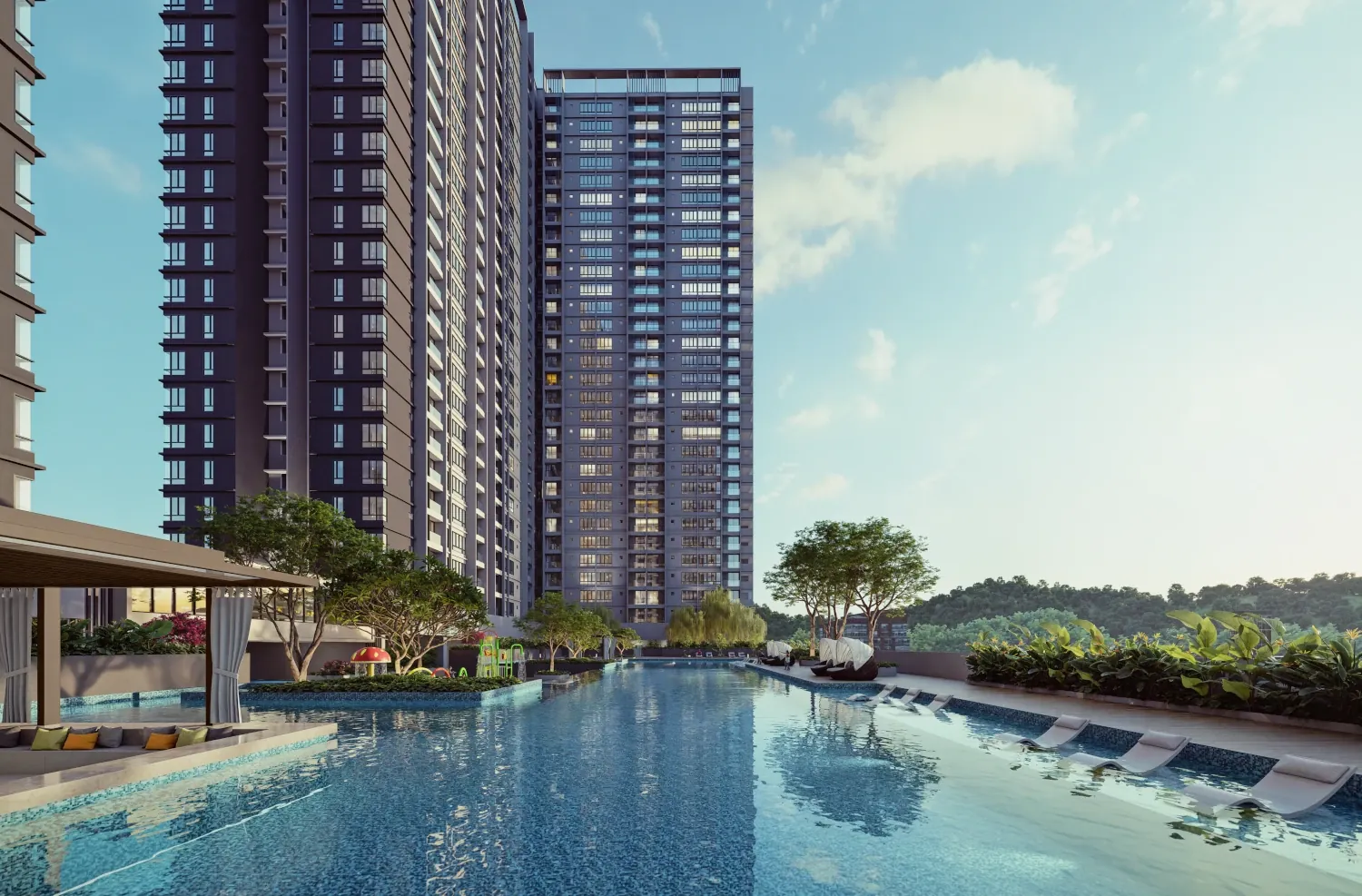 Calia Residence lap pool on the Level 7 facilities deck