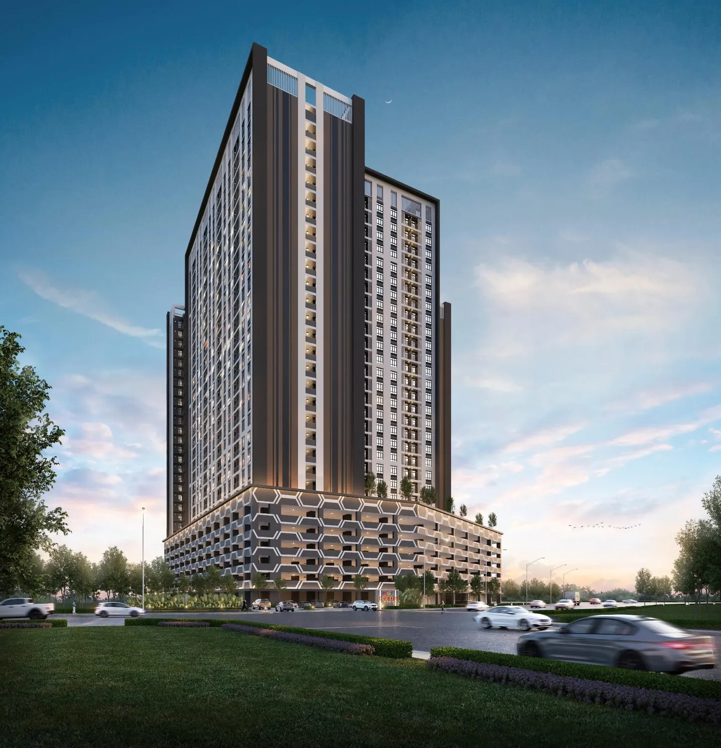 Ceros Residences two 30-storey towers above the street-level shop lots, Gelang Patah