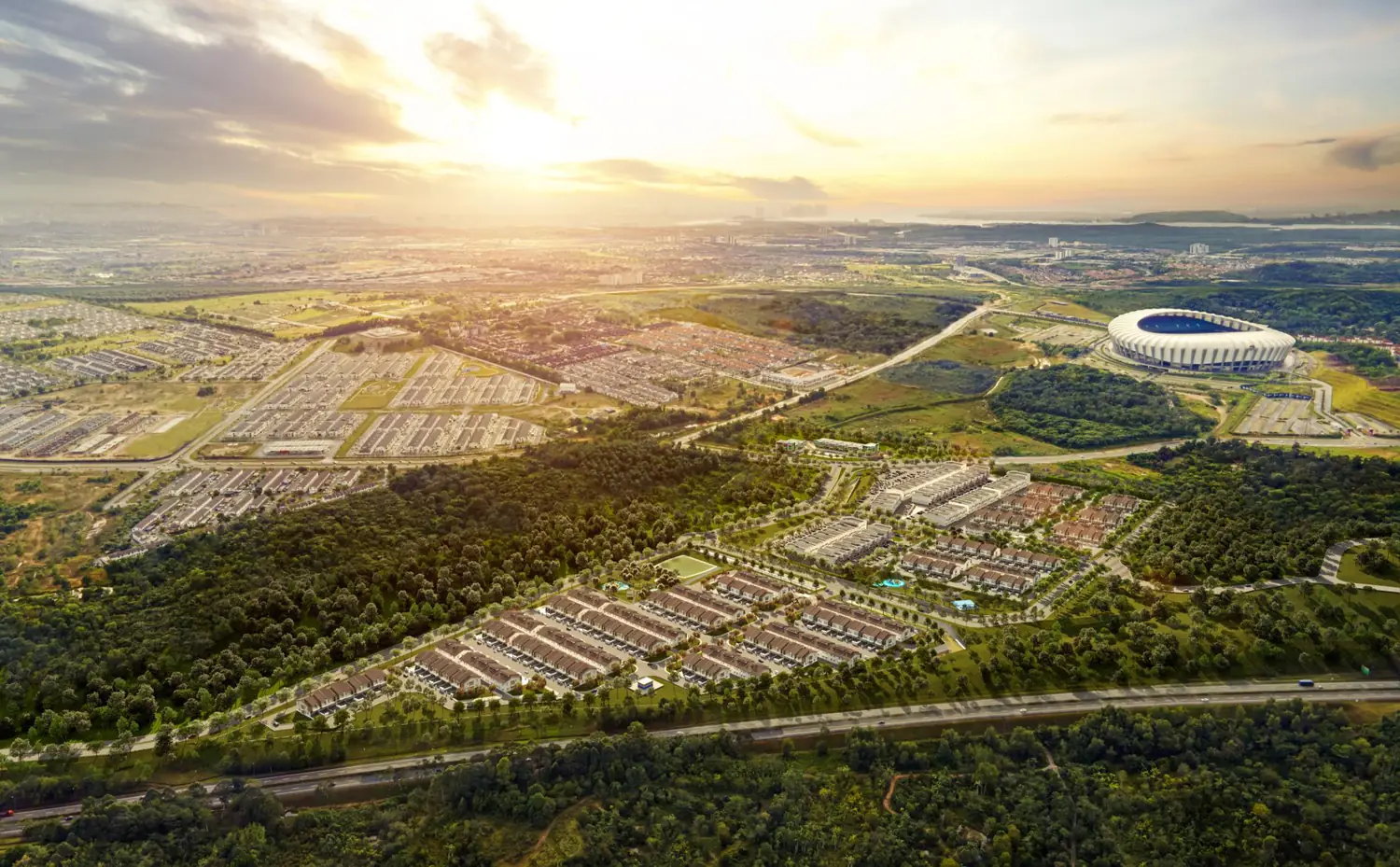 KSL Alma township in Gelang Patah with Stadium Sultan Ibrahim beyond