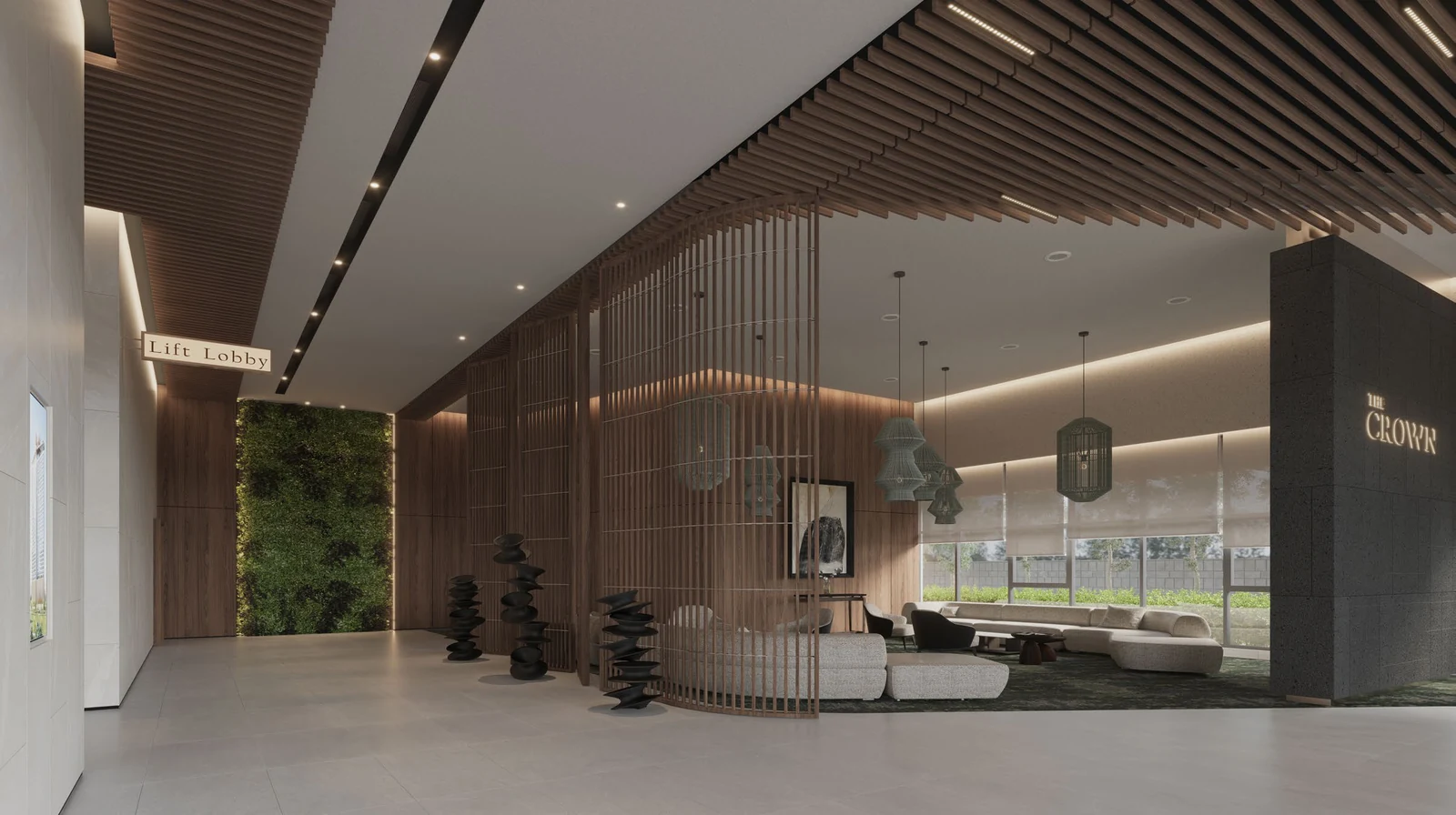 Crown Penang ground floor grand lobby and lift lobby