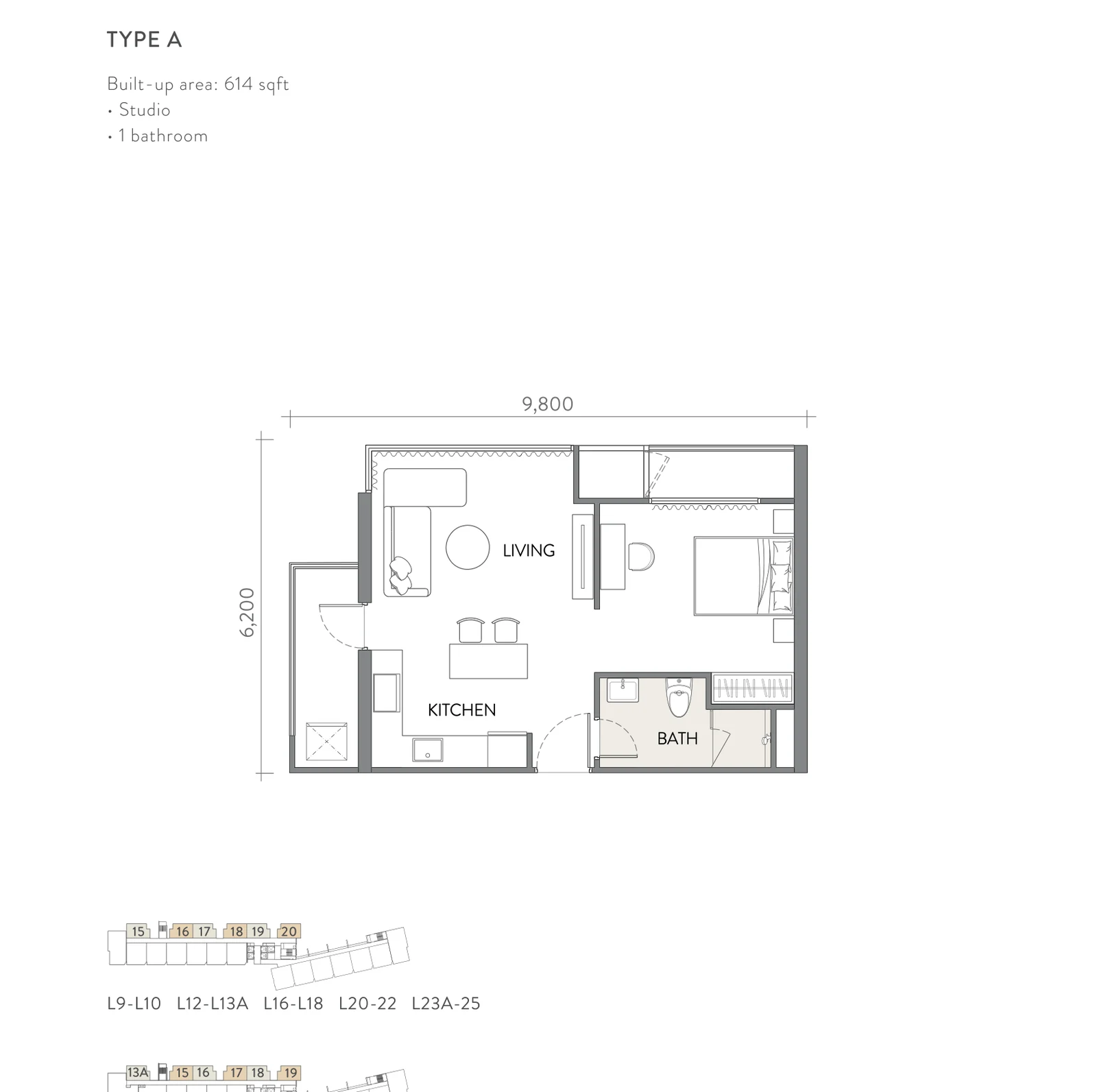 Type A — 614 sqft