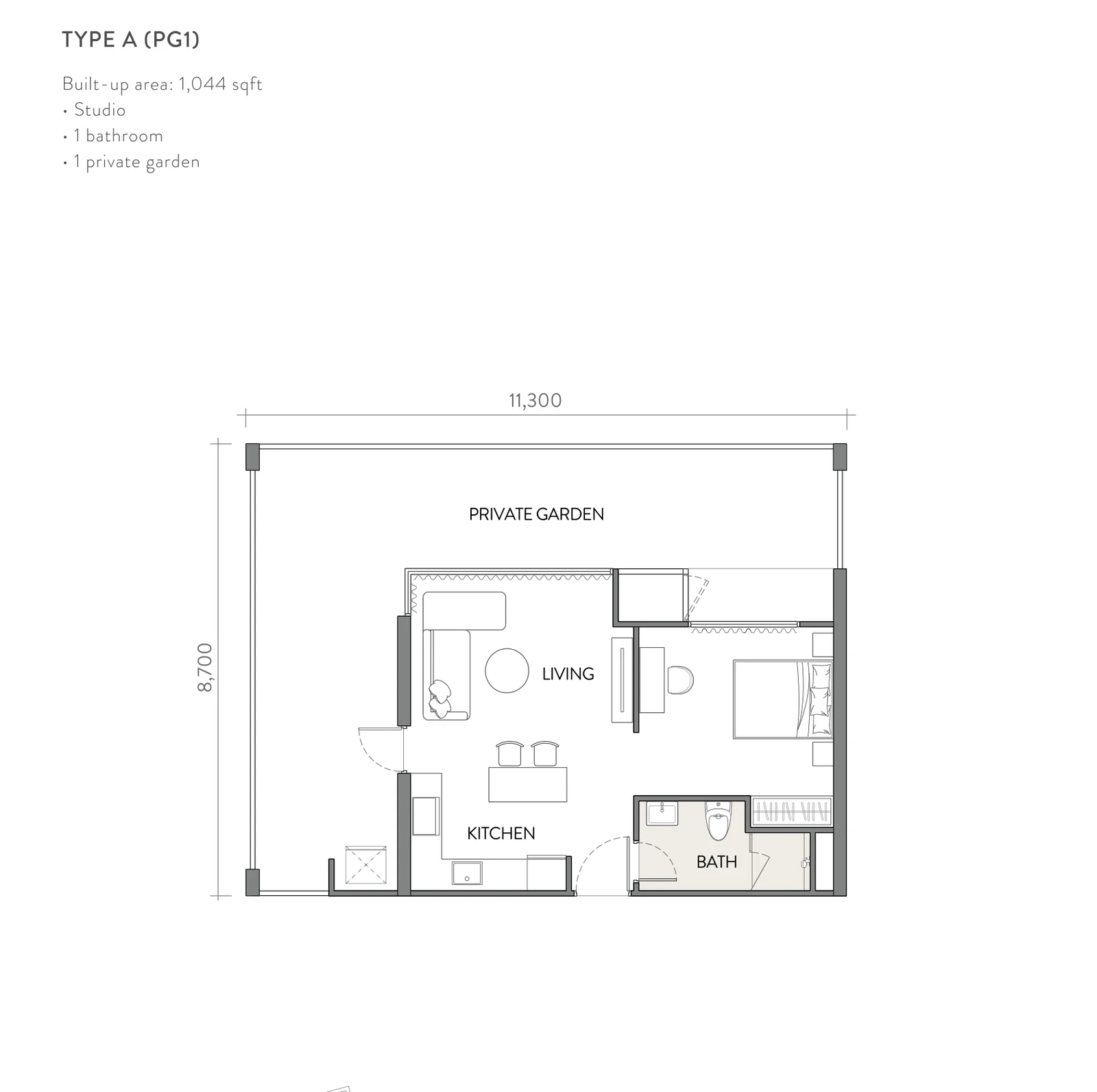 Type A (PG1) — 1,044 sqft