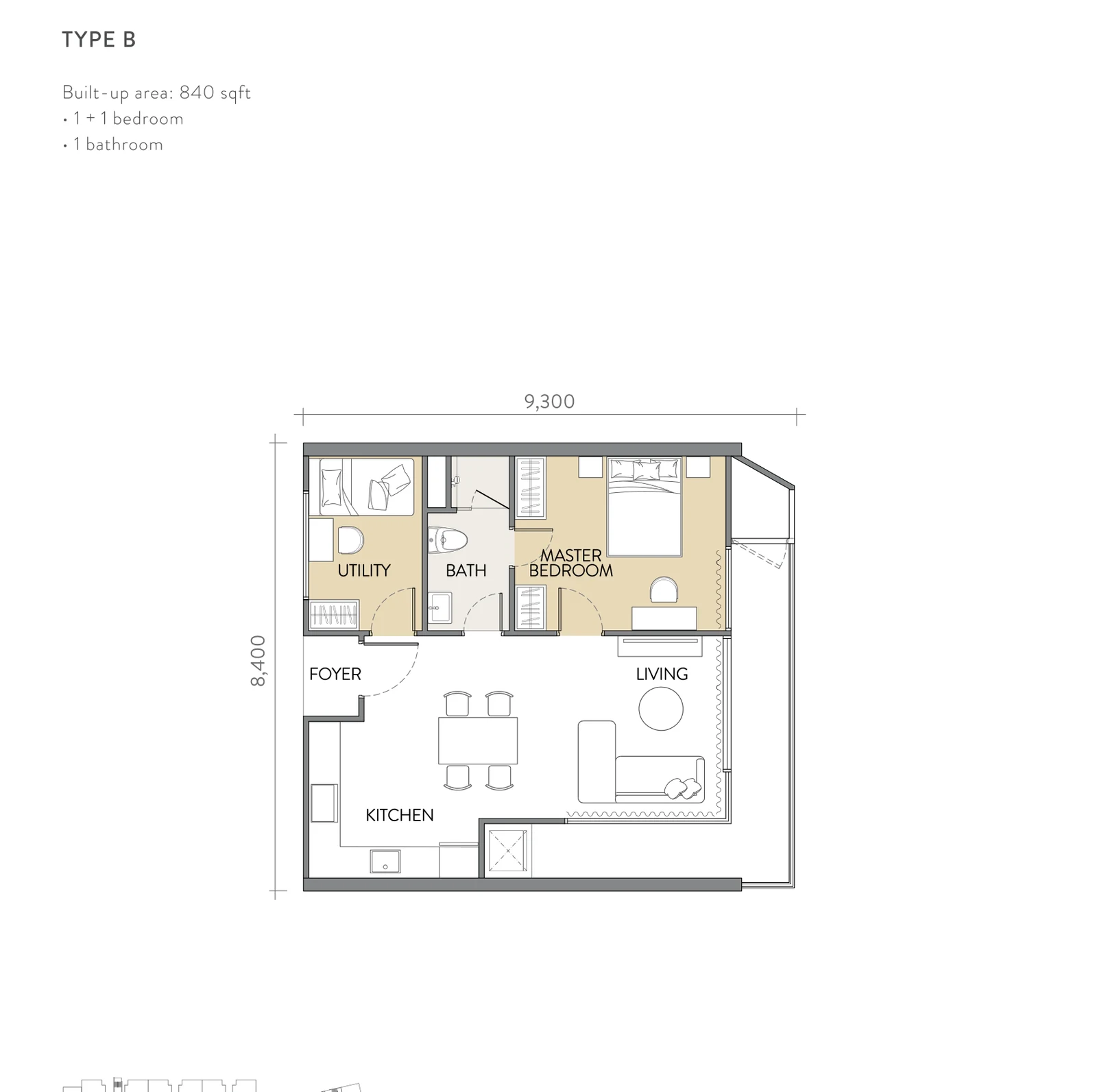 Type B — 840 sqft