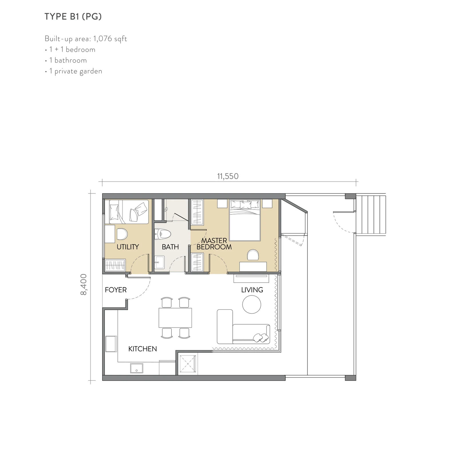 Type B (PG) — 1,076 sqft