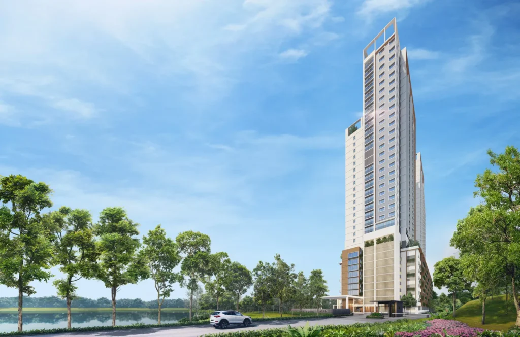 Danau Puchong twin towers beside the lake