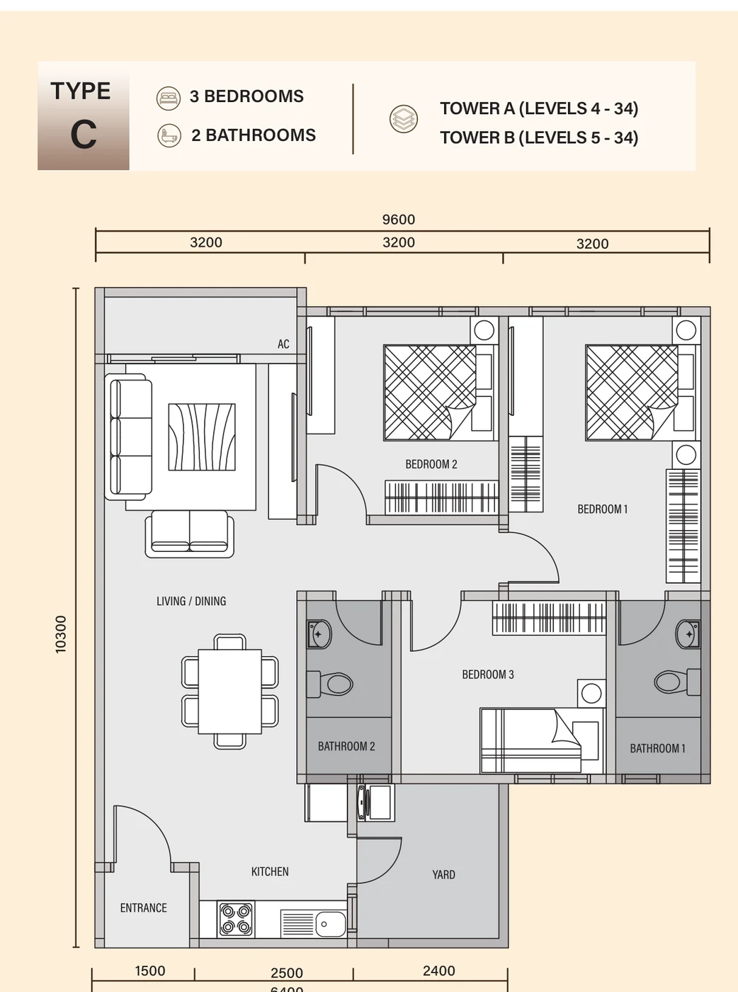 Type C — 954 sqft