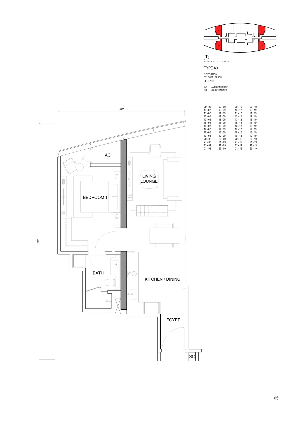 Type A3 — 635 sqft