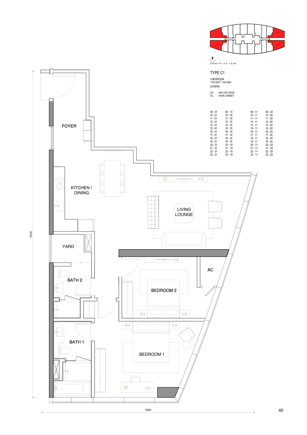 Type C1 — 1,163 sqft