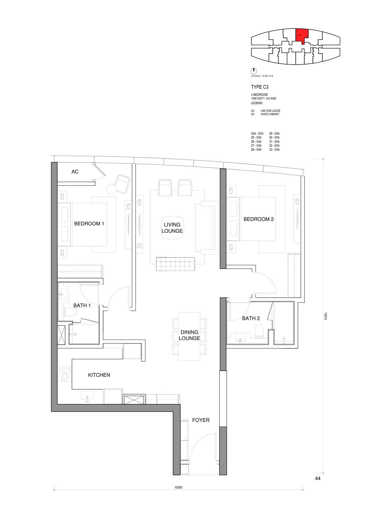 Type C3 — 1,098 sqft