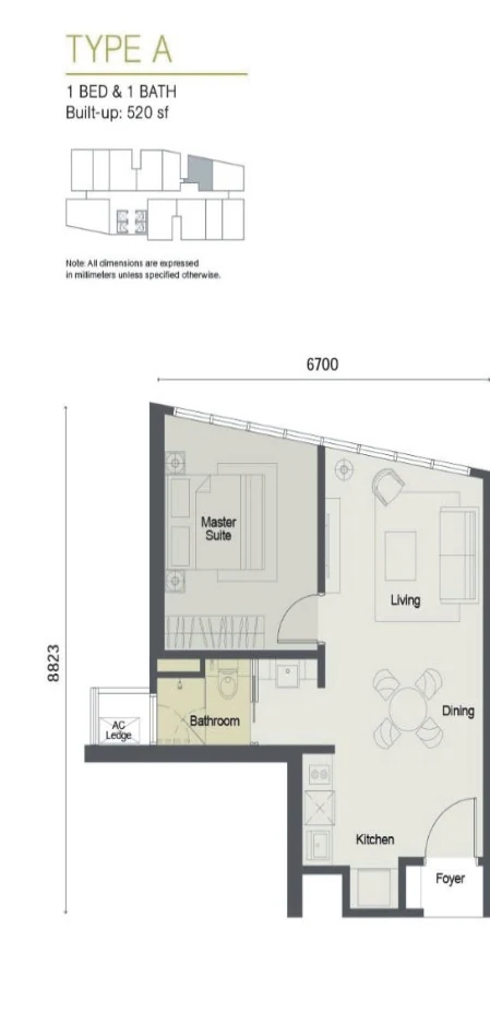 Type A — 520 sqft