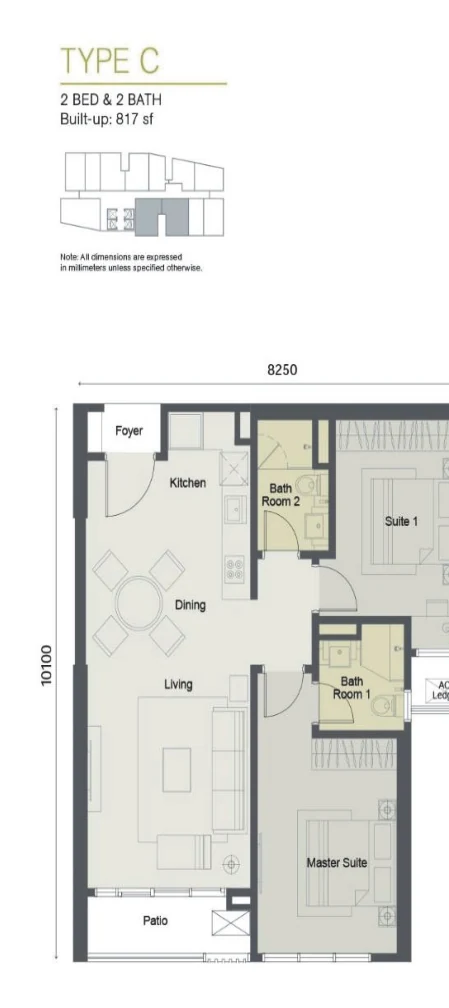 Type C — 817 sqft