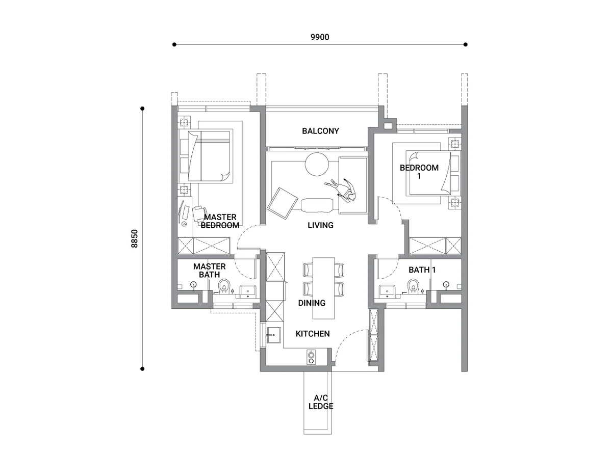 Type C — 797 sqft