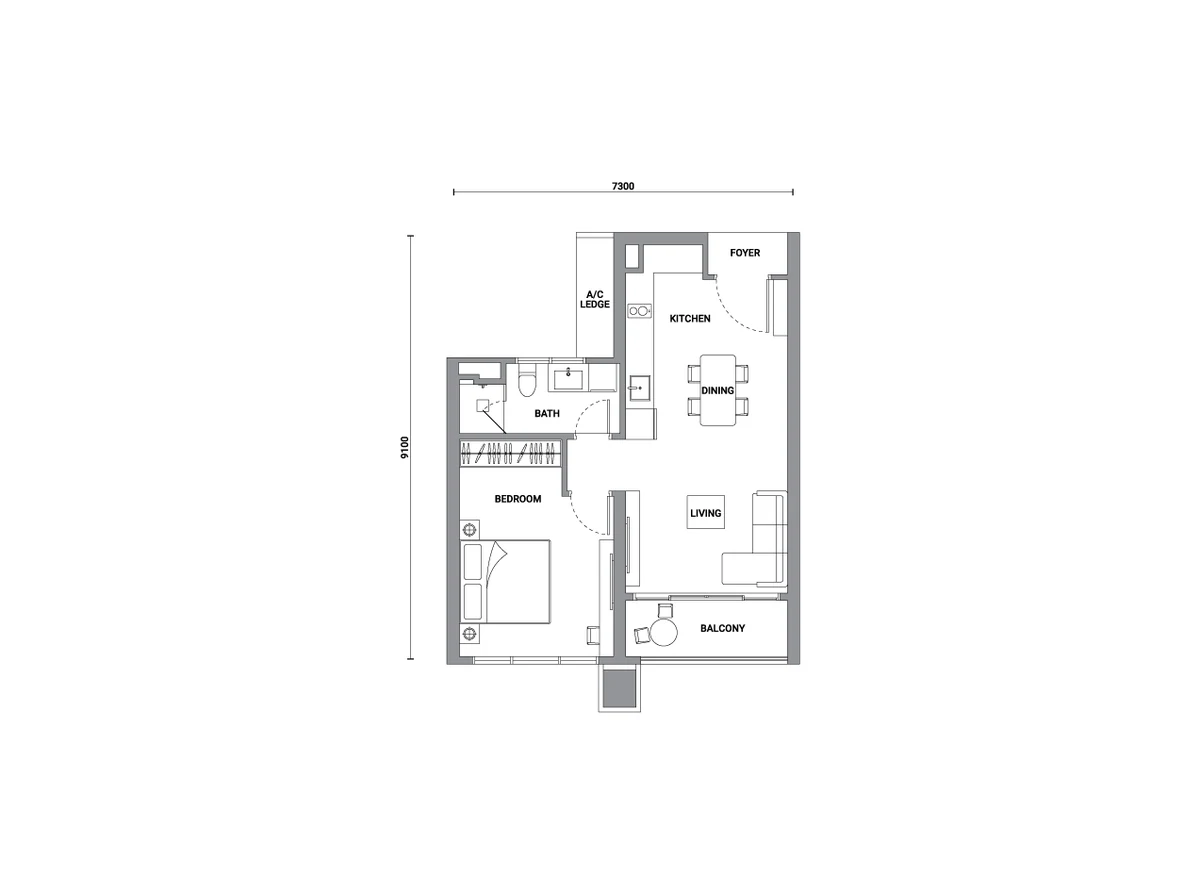 Type B — 613 sqft