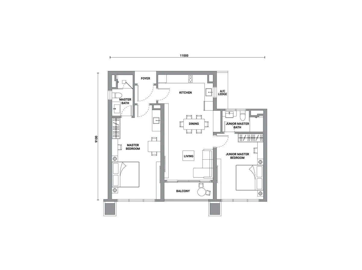Type C2 (Dual Key) — 979 sqft