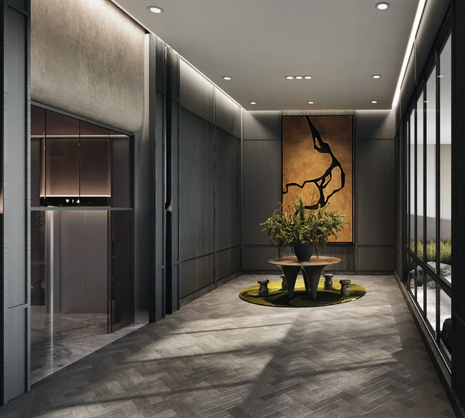 Enlace Suites lift lobby artist impression