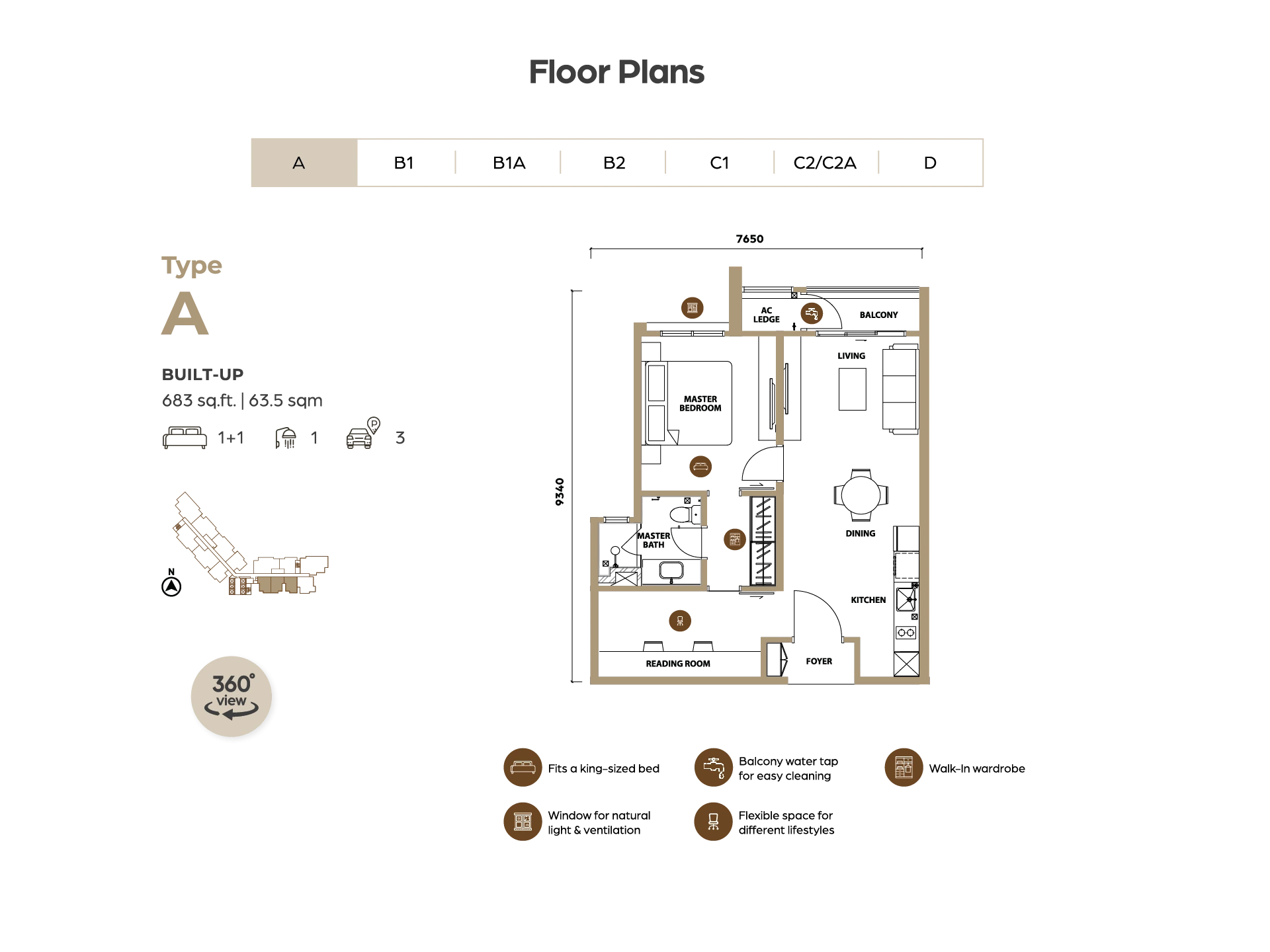 Type A — 683 sqft
