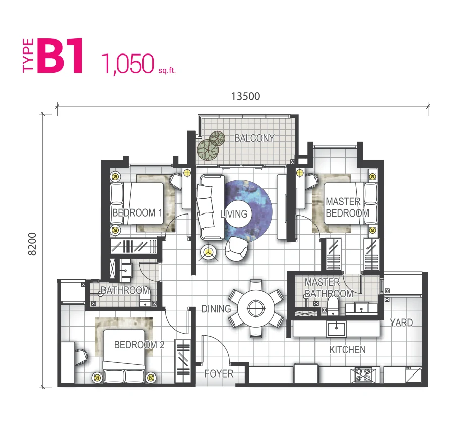 Type B1 — 1050 sqft