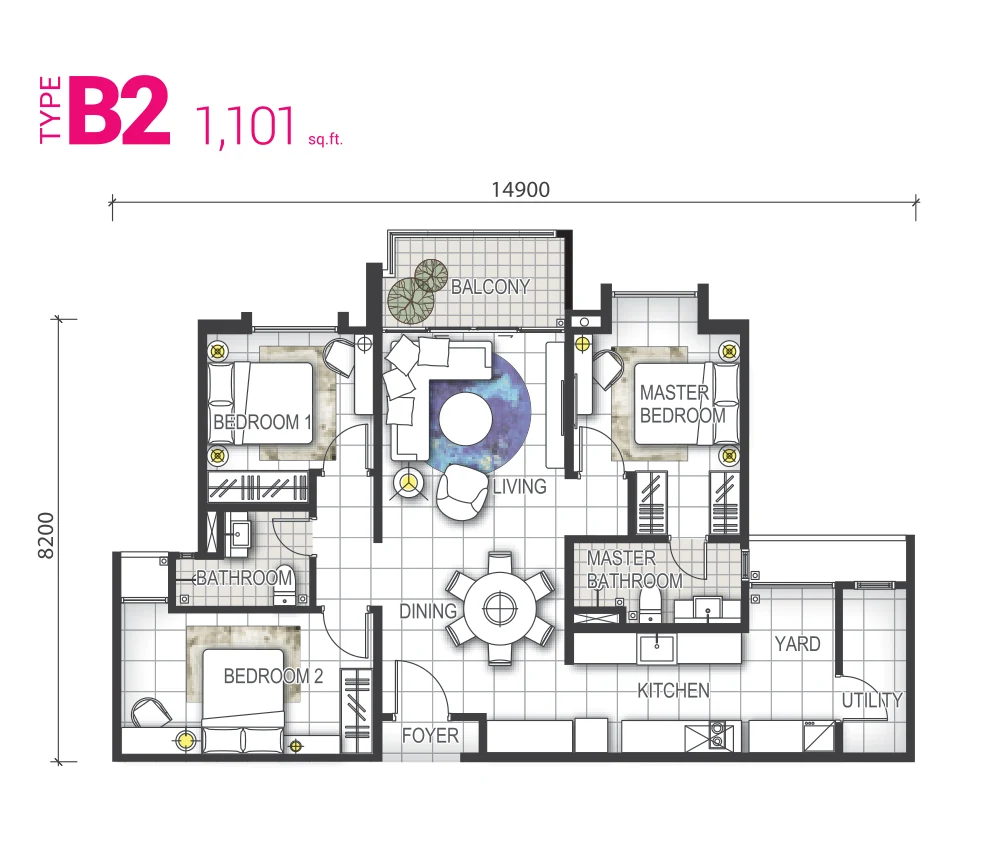 Type B2 — 1101 sqft