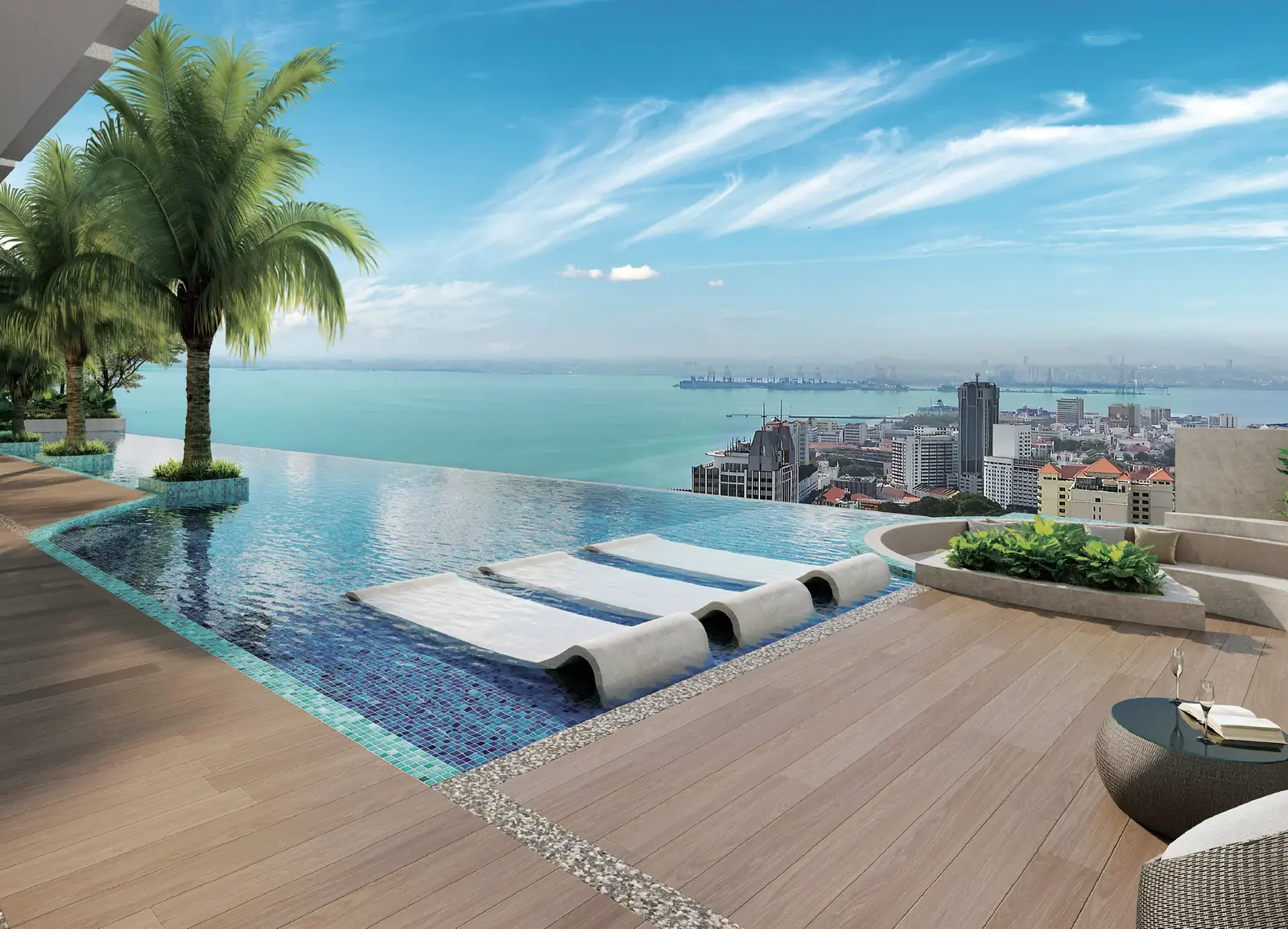 G'Vinton infinity leisure pool overlooking the Penang coastline