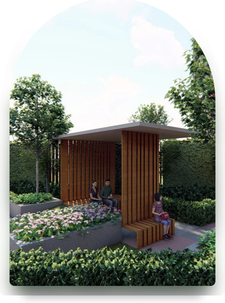Goodwood Residence sunken garden corner and landscaped seating artist impression