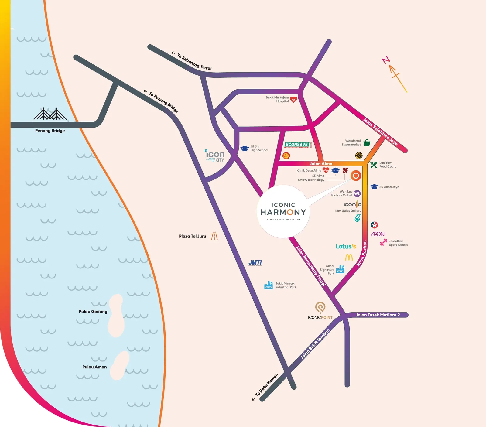 Iconic Harmony location map showing Alma Bukit Mertajam and surrounding amenities