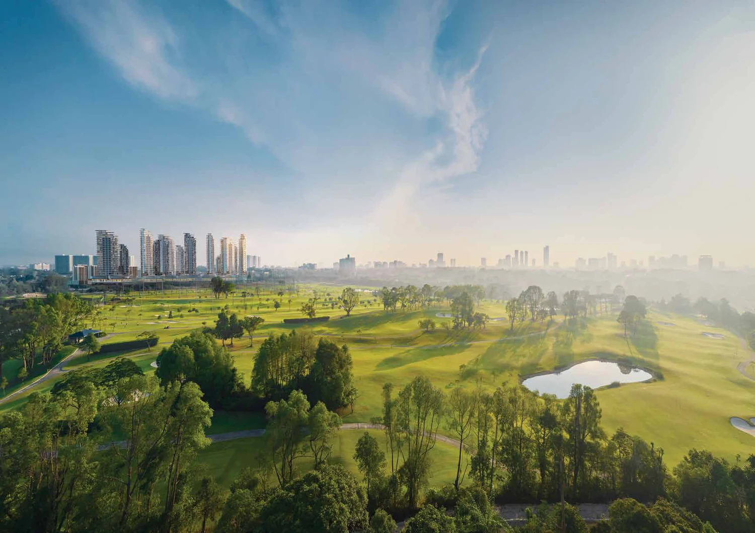 Johor Golf and Country Club, 500 m from Larkinton Adison, with the Johor Bahru skyline beyond