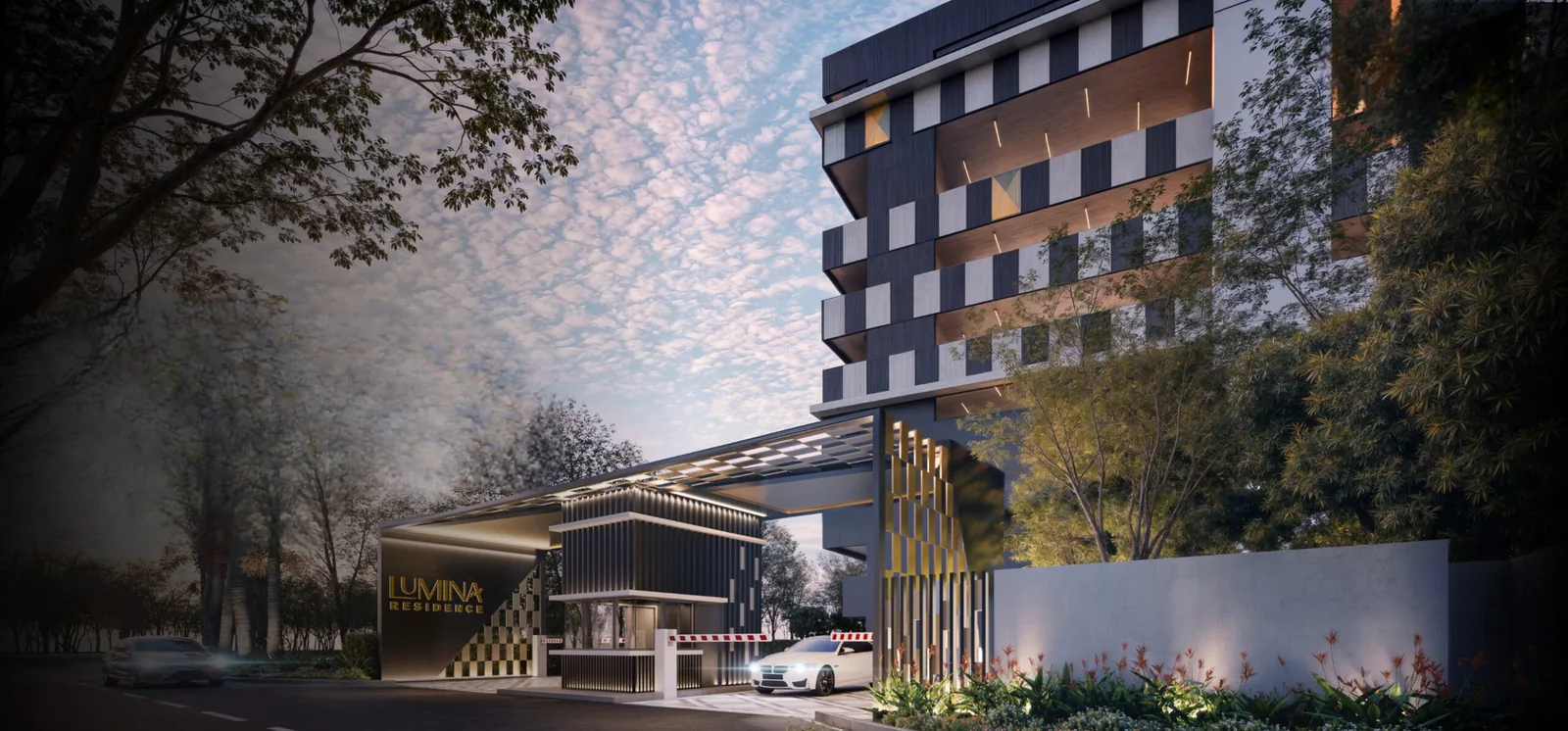 Lumina Residence grand entrance and street frontage
