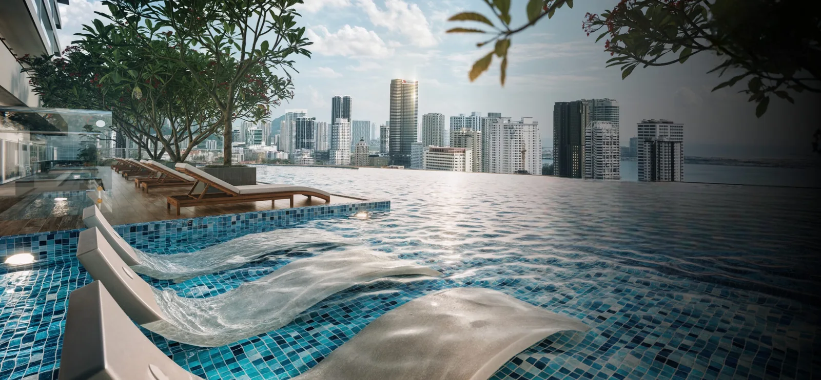Lumina Residence infinity pool overlooking the George Town skyline and sea