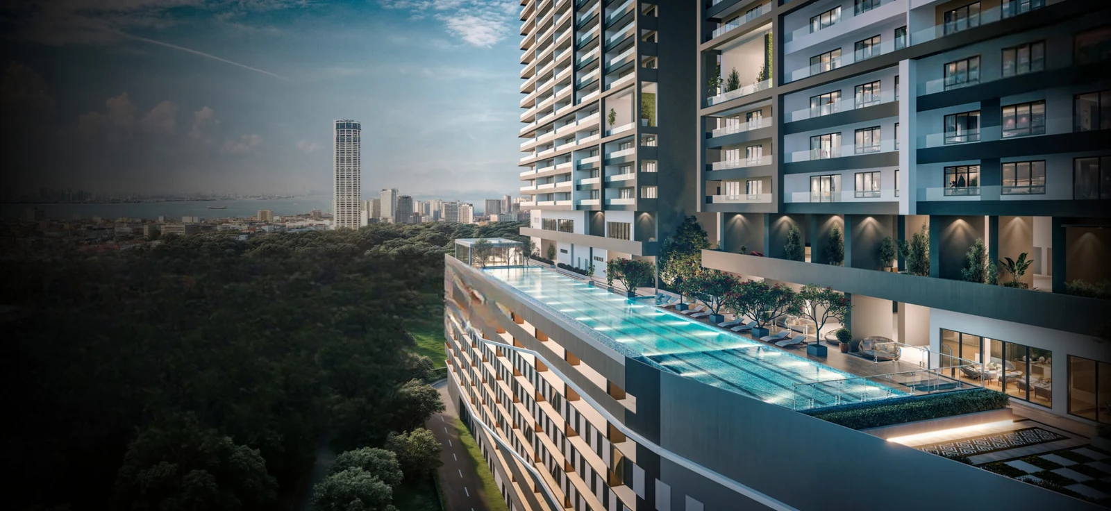 Lumina Residence sky pool deck on the level 9 and 10 facilities floors