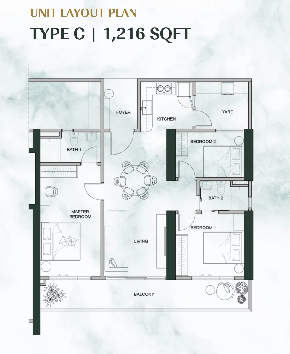 Type C — 1,216 sqft