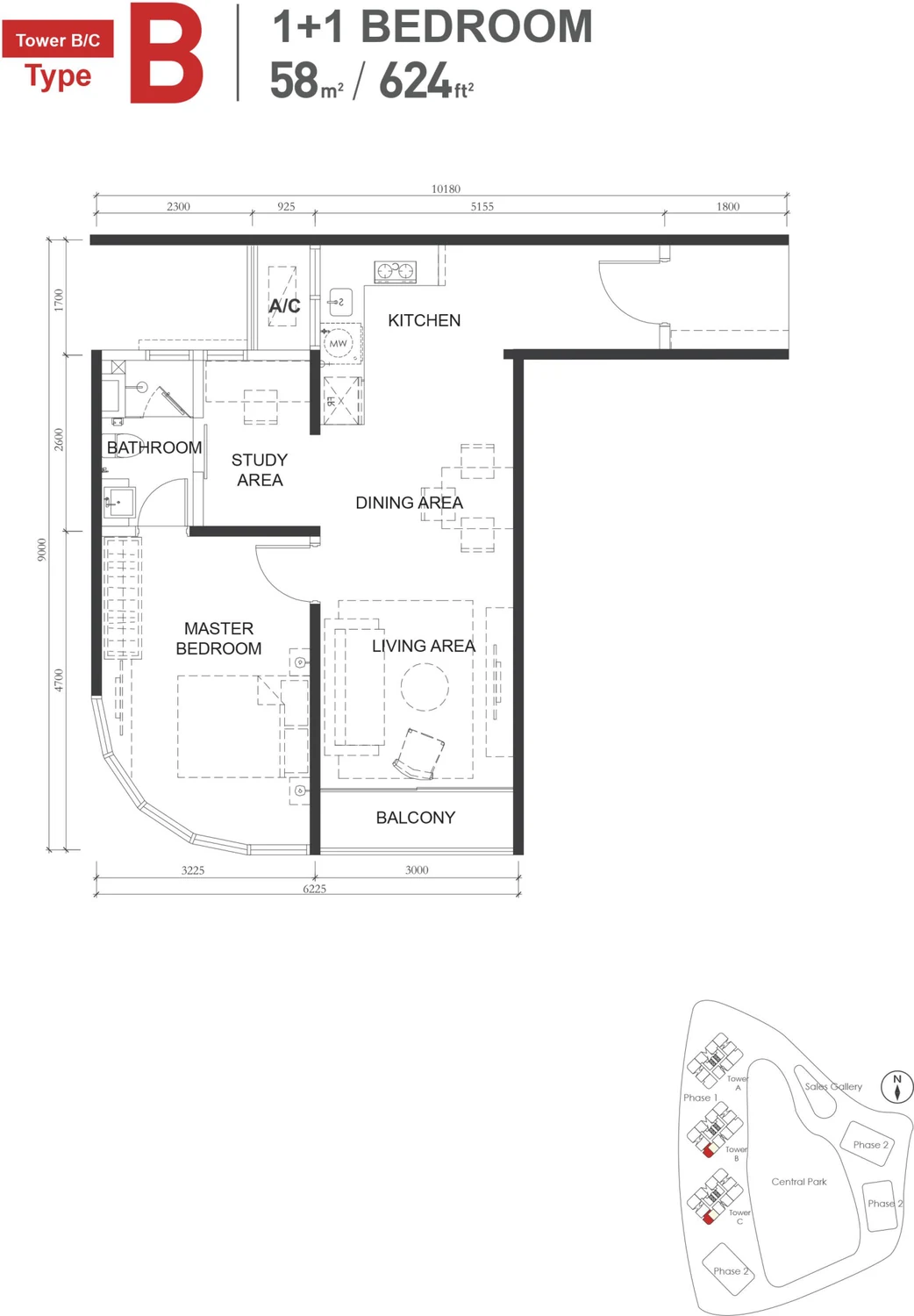 Type B — 624 sqft