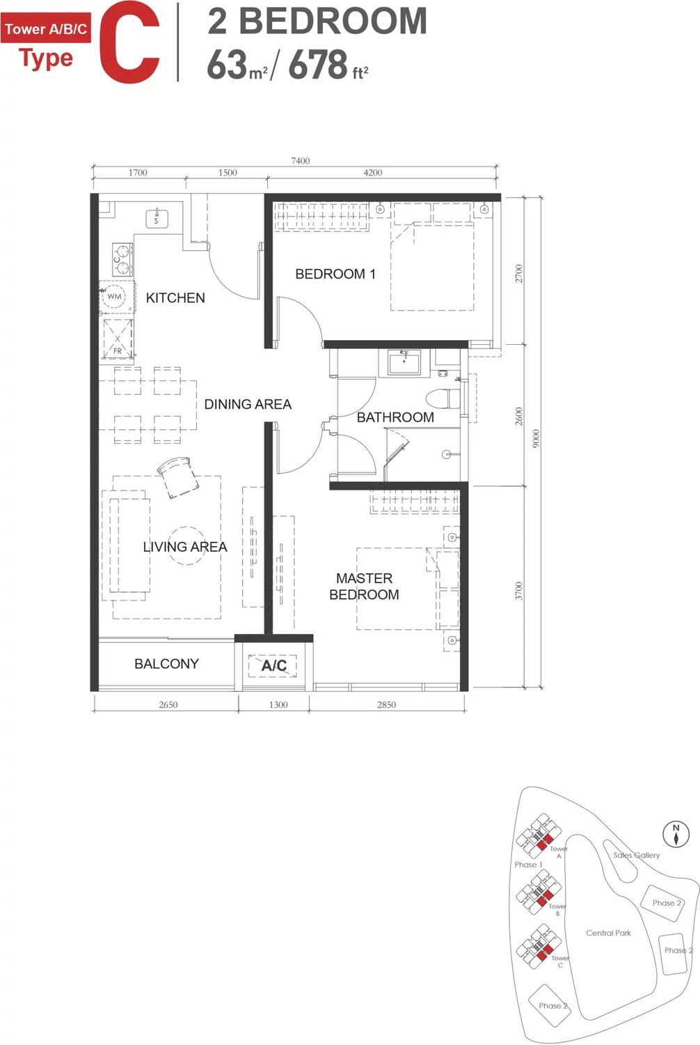 Type C — 678 sqft