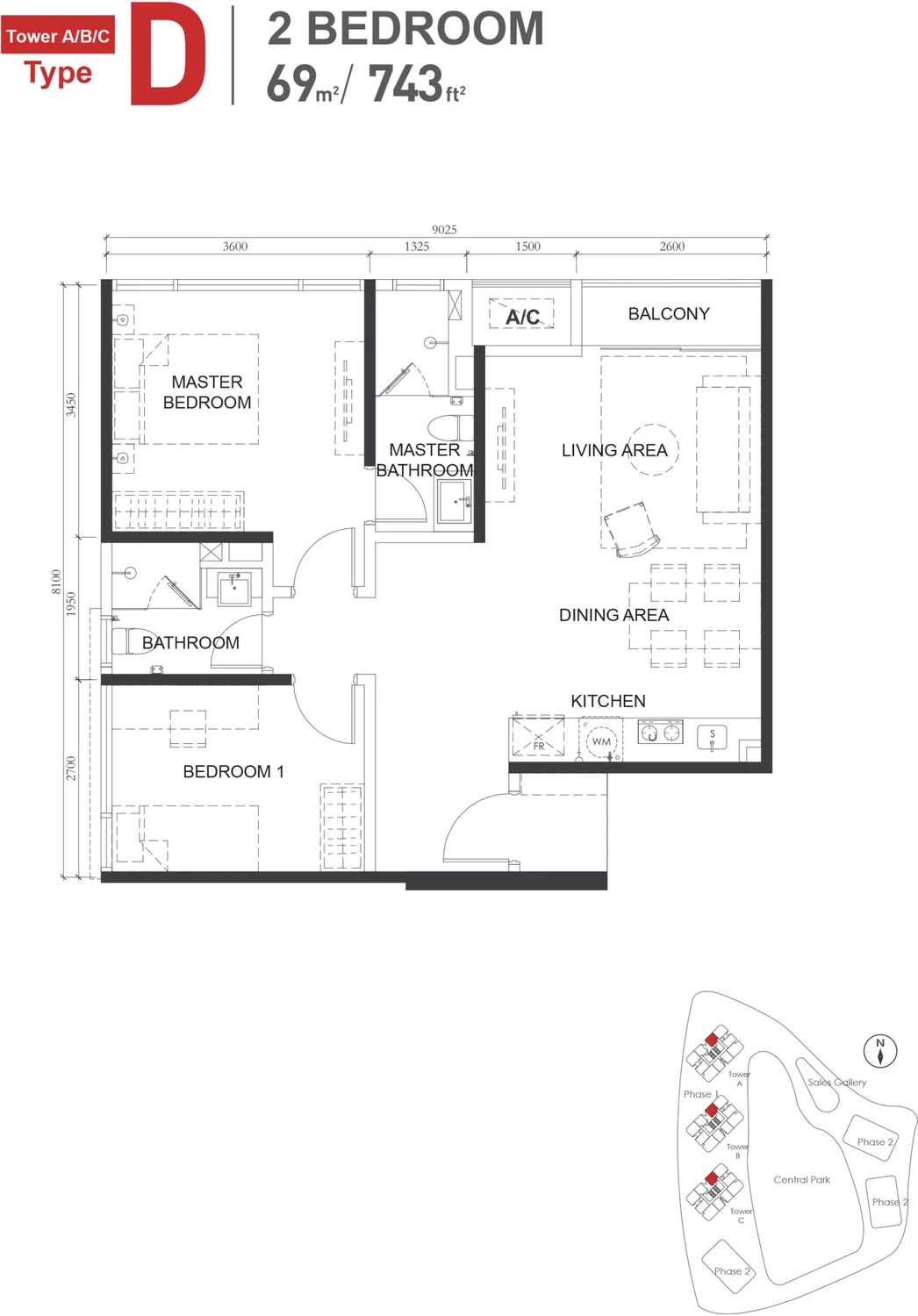 Type D — 743 sqft