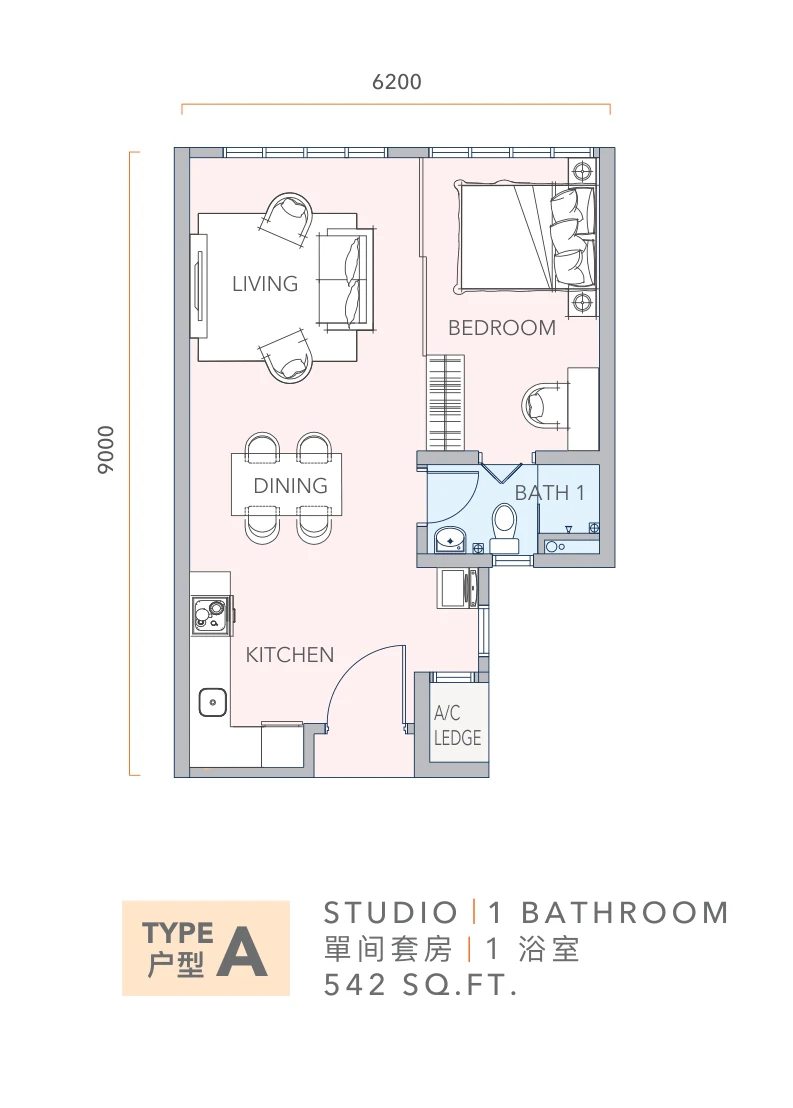 Type A — 542 sqft