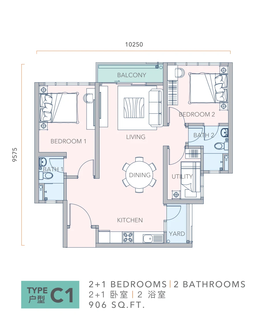 Type C1 — 906 sqft