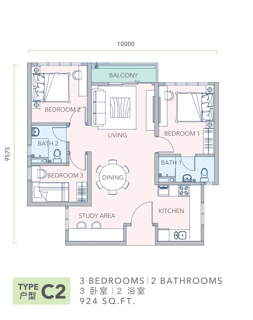 Type C2 — 924 sqft