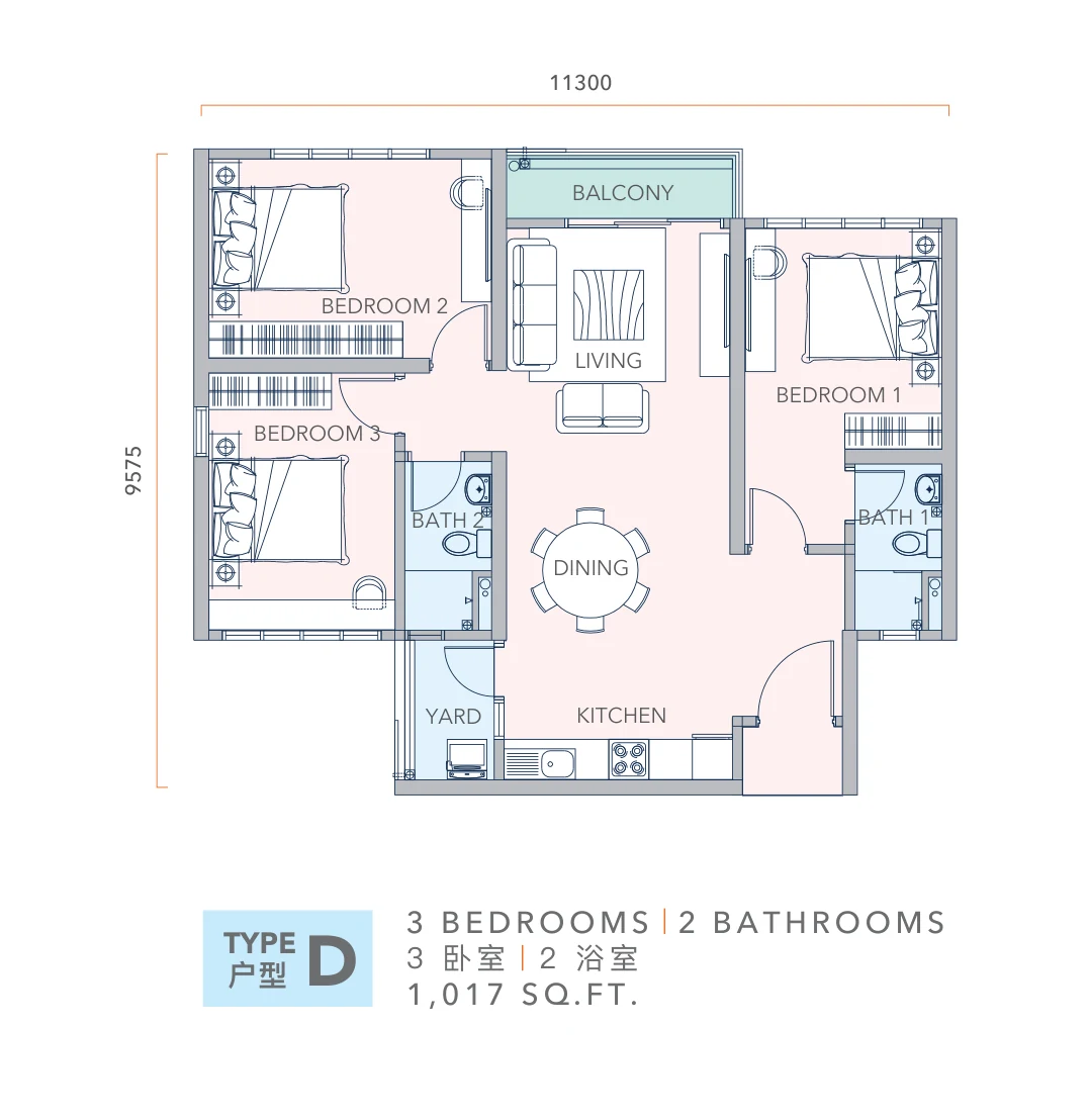 Type D — 1,017 sqft