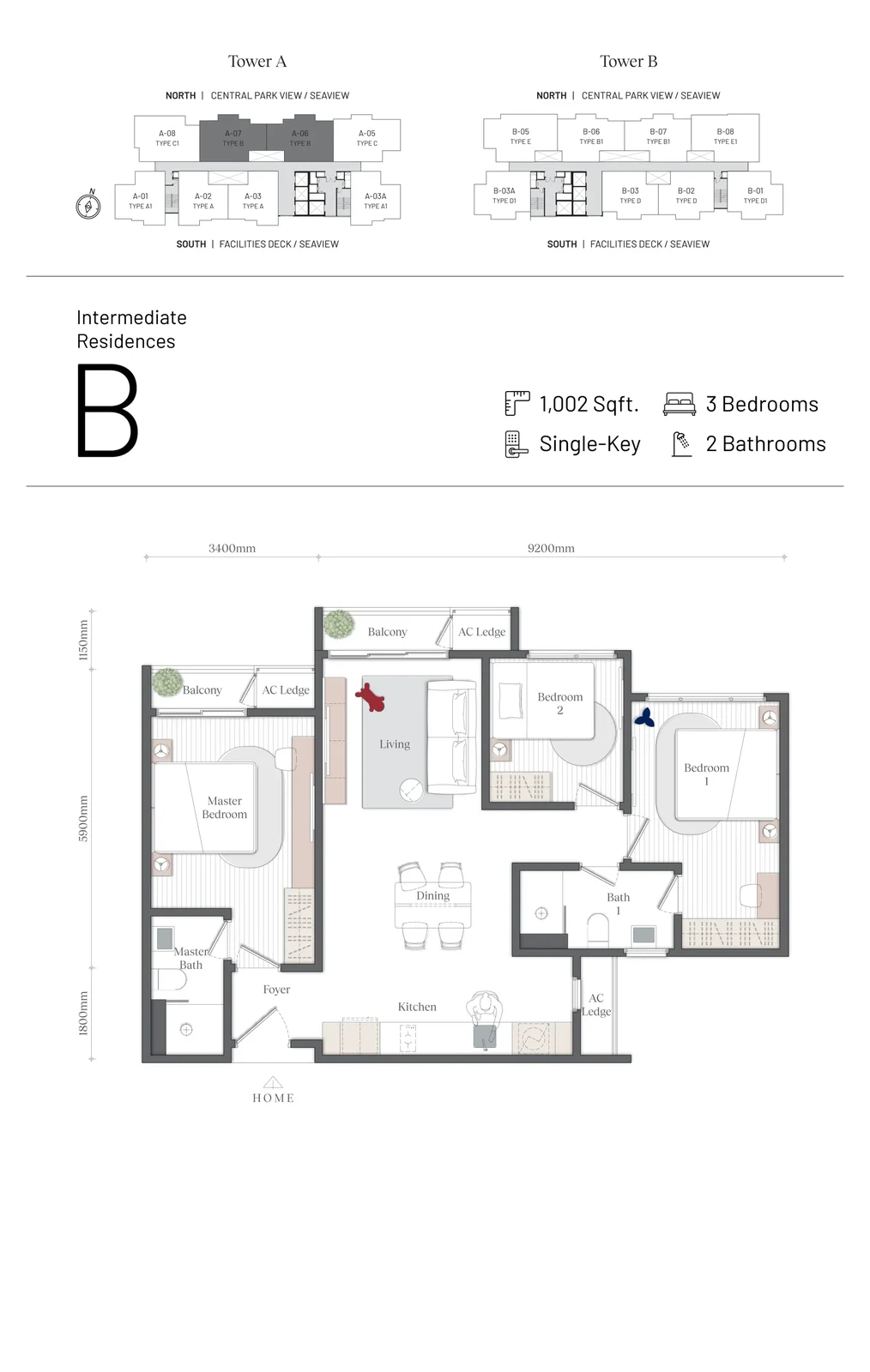 Type B — 1,002 sqft