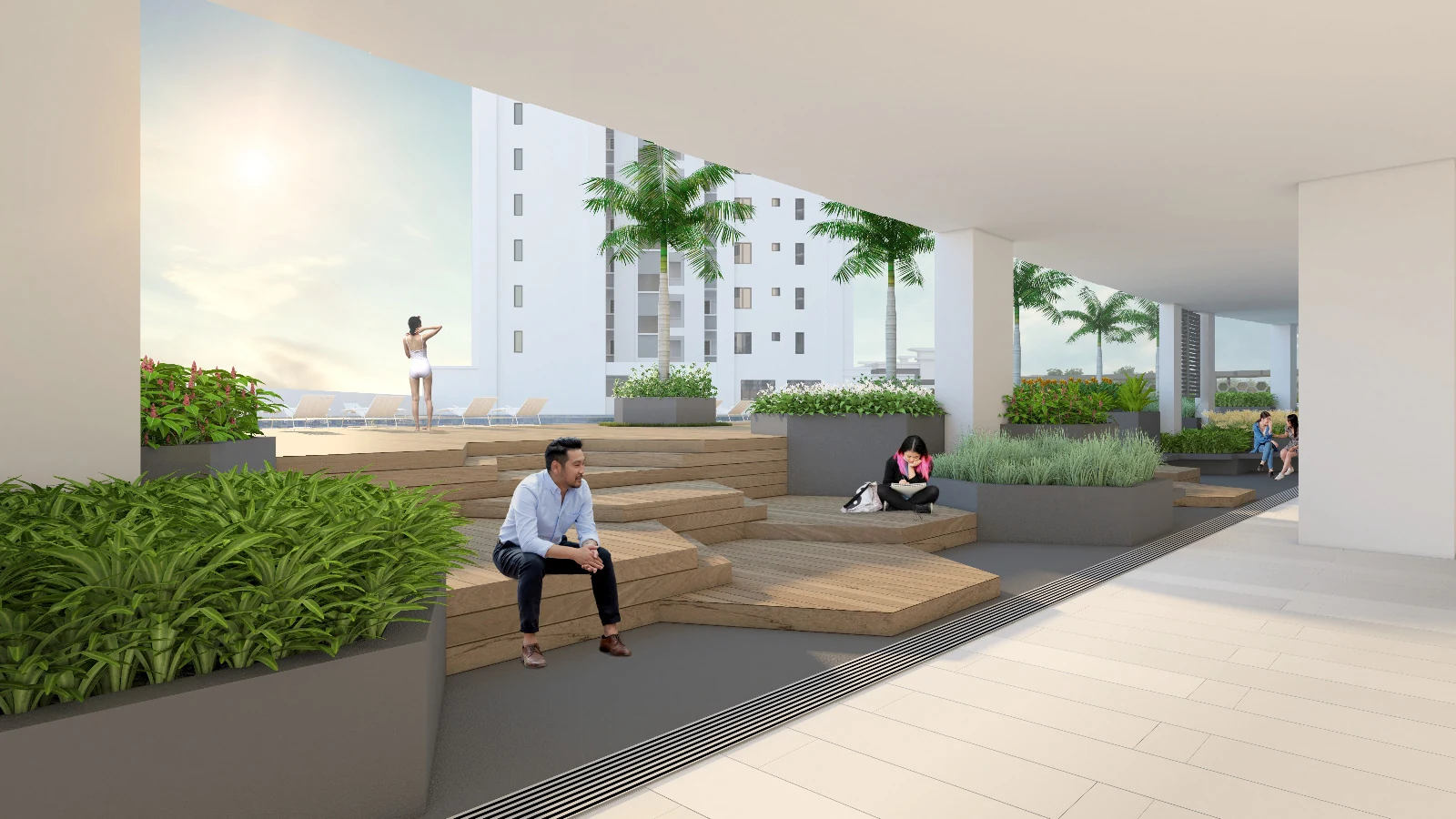Montview Residences terraced deck seating and landscaped garden artist impression